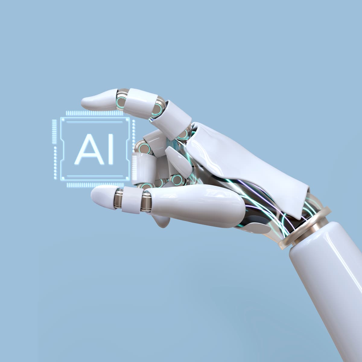 AI robotic hand holding AI chip